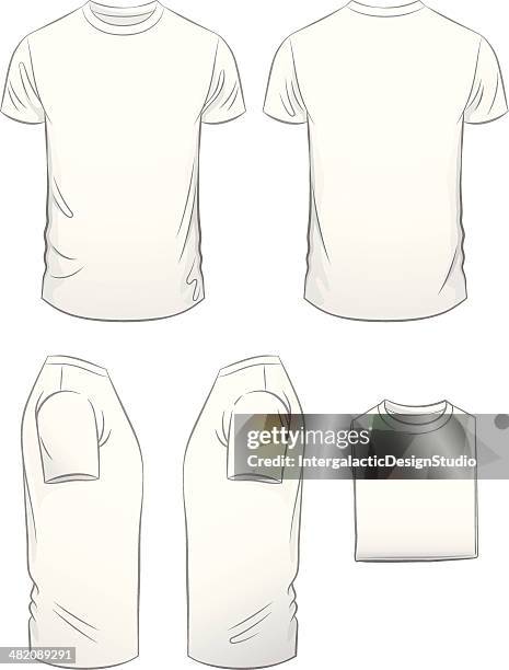 stockillustraties, clipart, cartoons en iconen met men's modern fit t-shirt in five views - t shirt