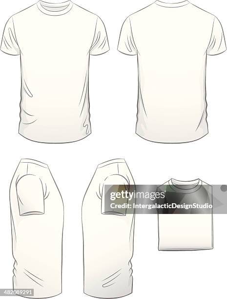 ilustrações, clipart, desenhos animados e ícones de corte moderno camiseta masculina em cinco vistas - decote redondo decote