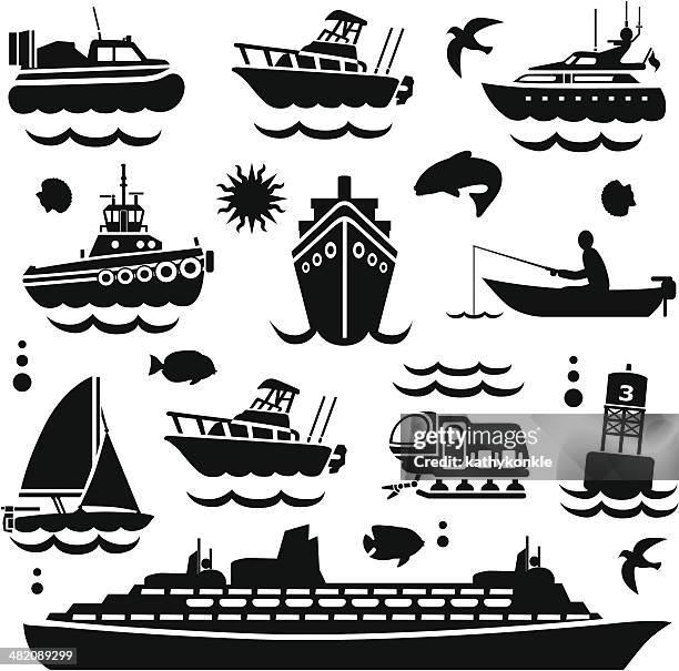 illustrations, cliparts, dessins animés et icônes de éléments de navigation - bateau de pêche