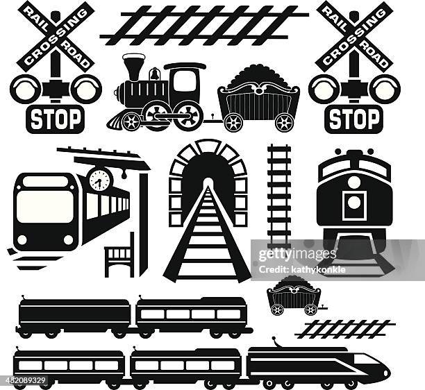 stockillustraties, clipart, cartoons en iconen met train design elements - spoorwegovergang