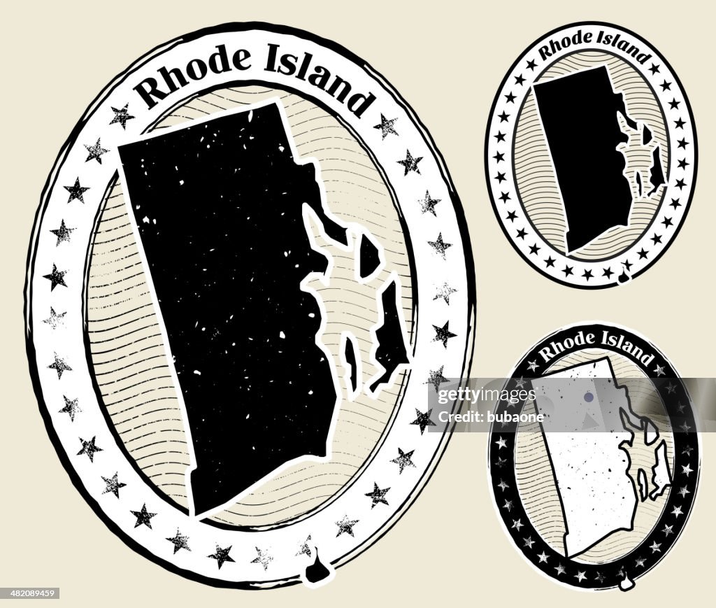 Rhode Island Grunge Map Black & White Stamp Collection