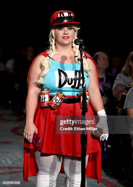 Cosplayer asks a question at "The Simpsons" panel during Comic-Con International 2015 at the San Diego Convention Center on July 11, 2015 in San...