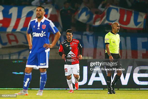 Marcos Aguirre of Antofagasta celebrates the first goal against U de Chile during a match between U de Chile and Antofagasta as a part of 1st round...