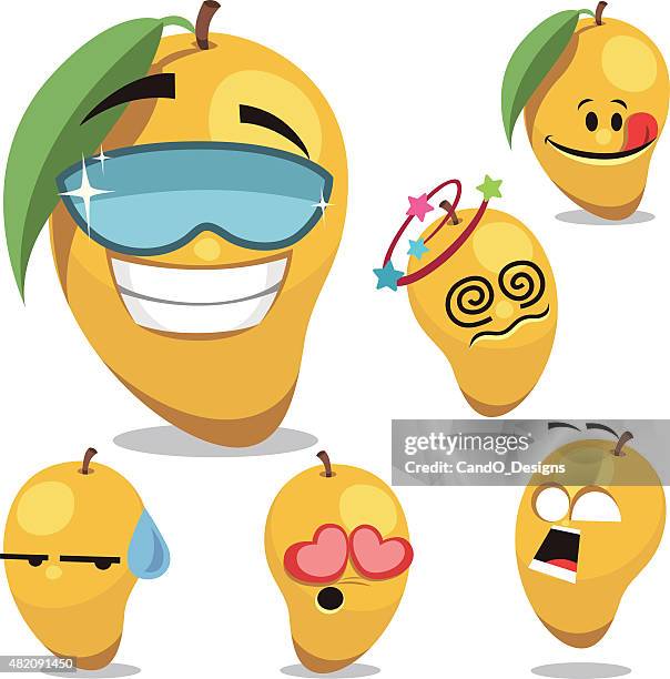 mango cartoon set a - mangoes stock illustrations