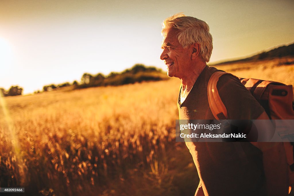 Senior man hiking