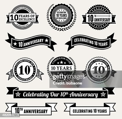Jahrestag-Abzeichen Sammlung schwarz und weiß lizenzfreie vektor icon-set Jahrestag-Abzeichen Sammlung schwarz und weiß lizenzfreie vektor icon-set