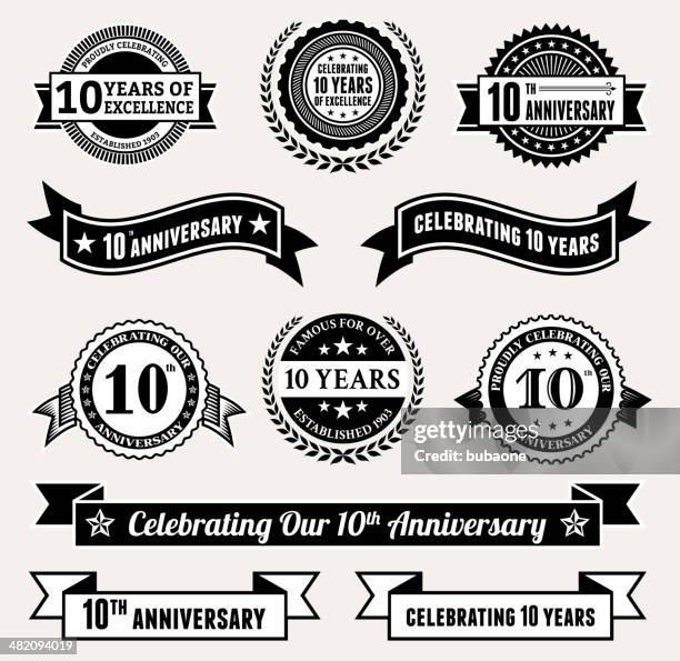 bildbanksillustrationer, clip art samt tecknat material och ikoner med anniversary badge collection black and white royalty-free vector icon set - minnestavla