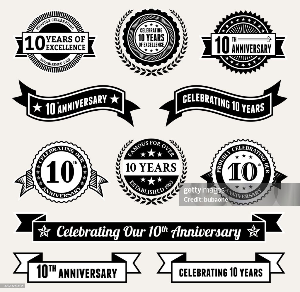 Anniversary Badge Collection black and white royalty-free vector icon set