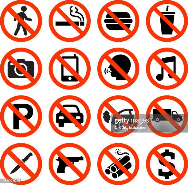 forbidden sign not allowed no smoking and eating - group of objects stock illustrations