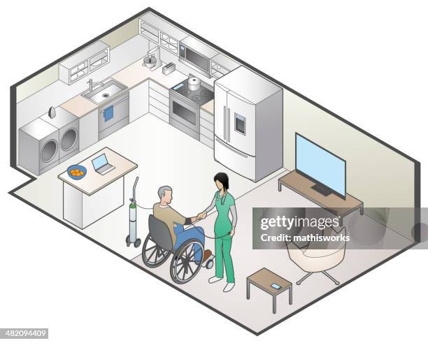 ilustraciones, imágenes clip art, dibujos animados e iconos de stock de casa de la atención médica - residencia de ancianos