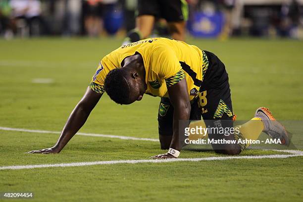 Dejected Simon Dawkins of Jamaica during the 2015 CONCACAF Gold Cup Final match between Jamaica and Mexico at Lincoln Financial Field on July 26,...