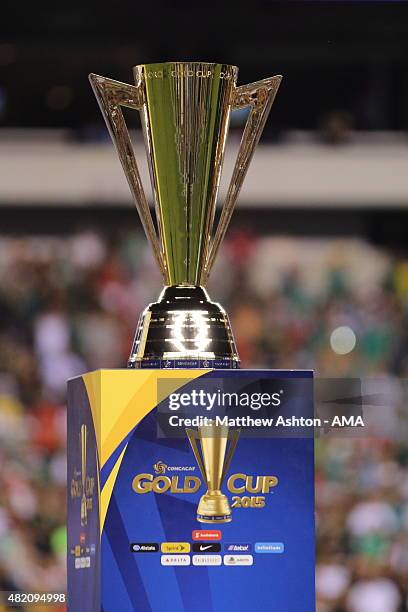 The CONCACAF Gold Cup Trophy during the 2015 CONCACAF Gold Cup Final match between Jamaica and Mexico at Lincoln Financial Field on July 26, 2015 in...