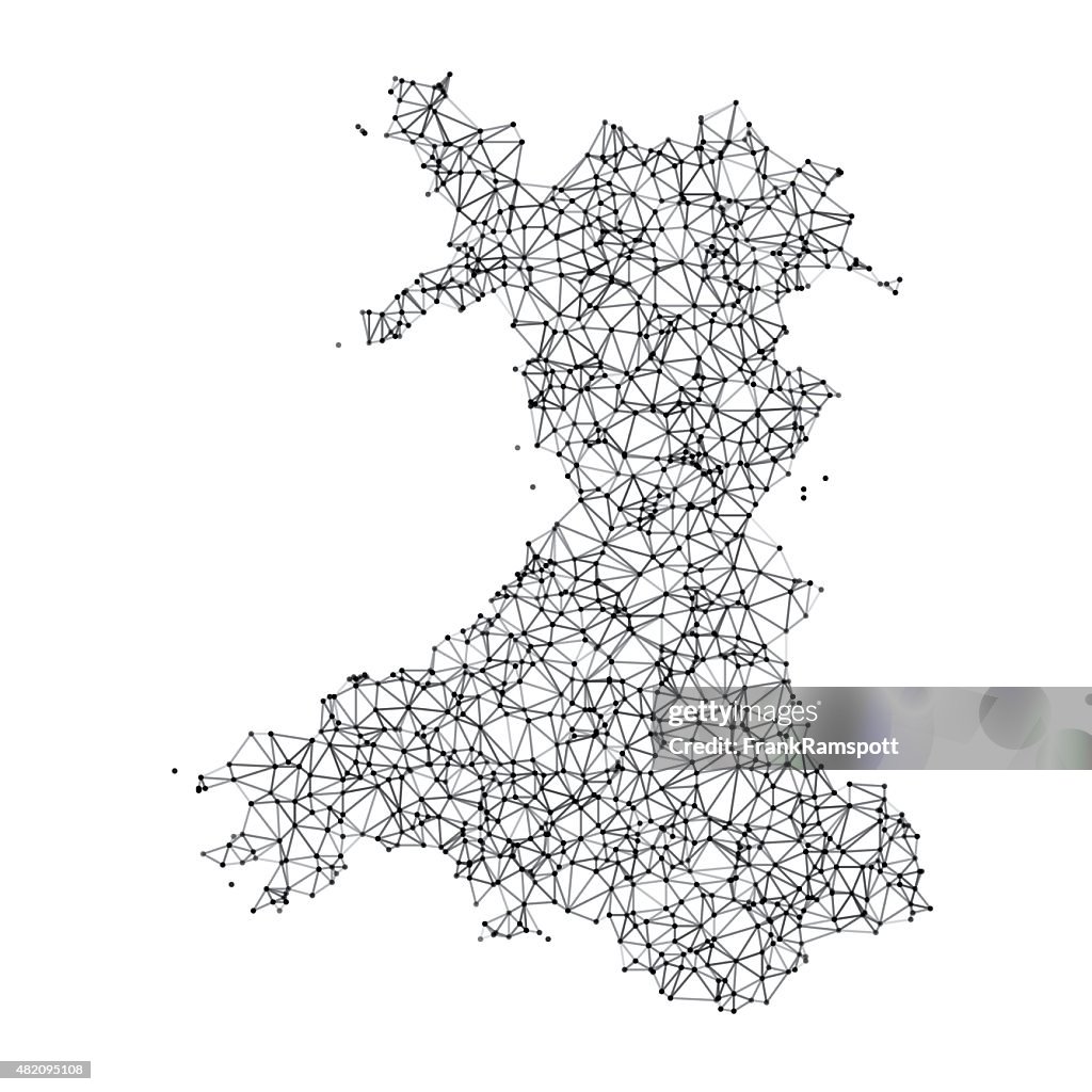 Wales Map Network Black And White