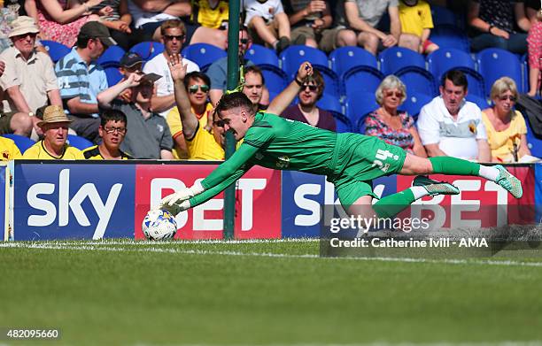 Joe McDonnell of AFC Wimbledon makes a save during the Pre Season Friendly match between AFC Wimbledon and Watford at The Cherry Red Records Stadium...
