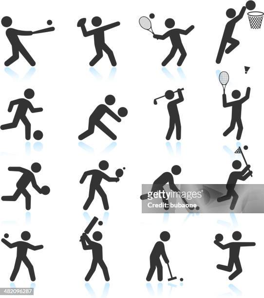 sports schwarz & weiß lizenzfreie vektor icon-set - hockey player stock-grafiken, -clipart, -cartoons und -symbole