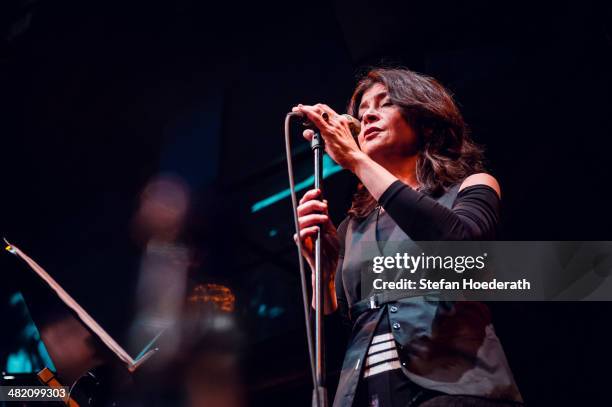 Singer Maria Pia de Vito of Il Pergolese performs live during Yellow Lounge organized by recording label Deutsche Grammophon at Berghain on April 2,...