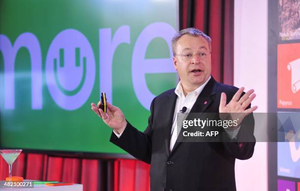 Stephen Elop, Executive Vice President of Devices and Services for Nokia, speaks at More Lumia, a media event in San Francisco, California on...