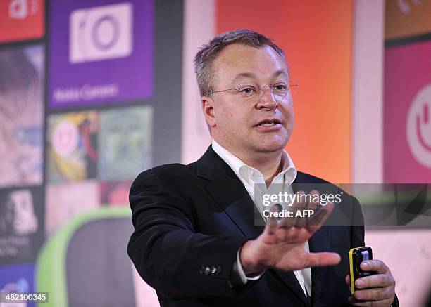 Stephen Elop, Executive Vice President of Devices and Services for Nokia, speaks at More Lumia, a media event in San Francisco, California on...