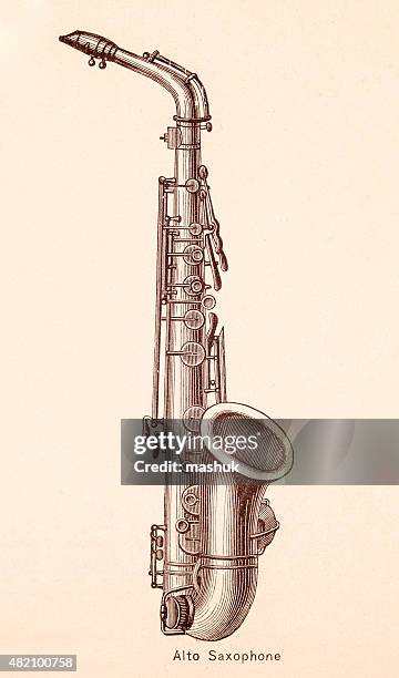 altsaxophon musik instrumente 19. jahrhundert illustrationen - altsaxophon stock-grafiken, -clipart, -cartoons und -symbole