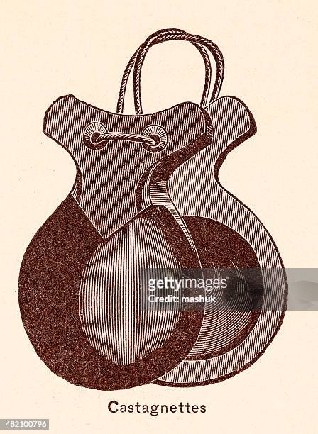 castagnettes music instruments 19th century illustration - castanets stock illustrations
