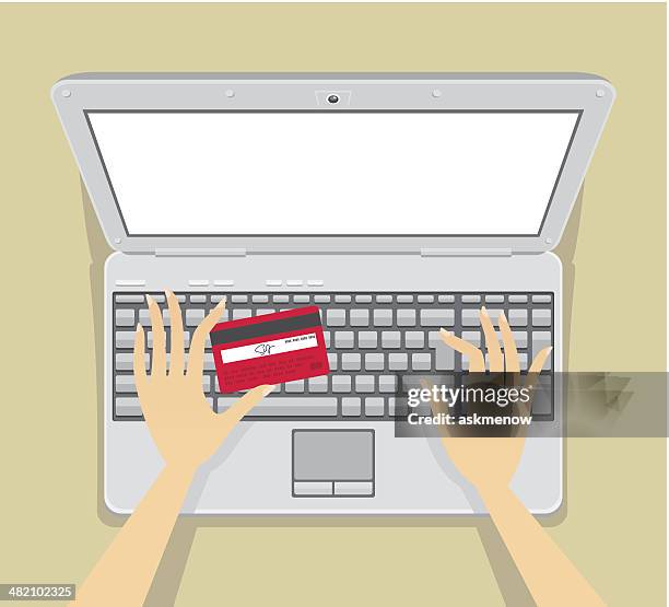 using credit card online - hands on computer keyboard stock illustrations