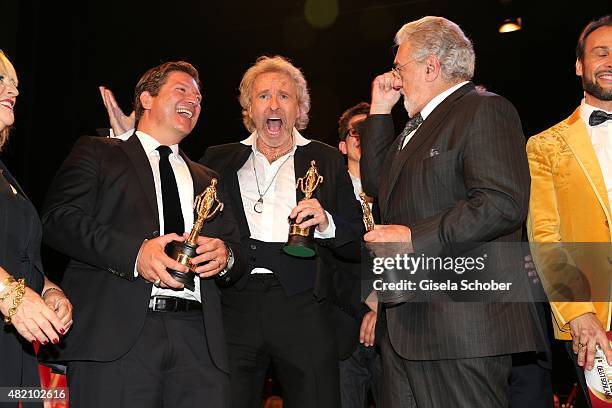 Francis Fulton-Smith, Thomas Gottschalk sings, Placido Domingo with award during the 'Die Goldene Deutschland' Gala on July 26, 2015 at Cuvillies...