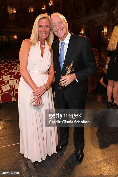 Richard Blackford with his wife Claire Blackford and award during the 'Die Goldene Deutschland' Gala on July 26, 2015 at Cuvillies Theater in Munich,...