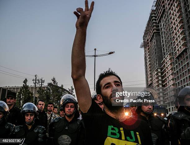 Kurdish demonstrator participates in a demonstration that was organized to protect Qandil mountain and negotiate with the Turkey council to stop...