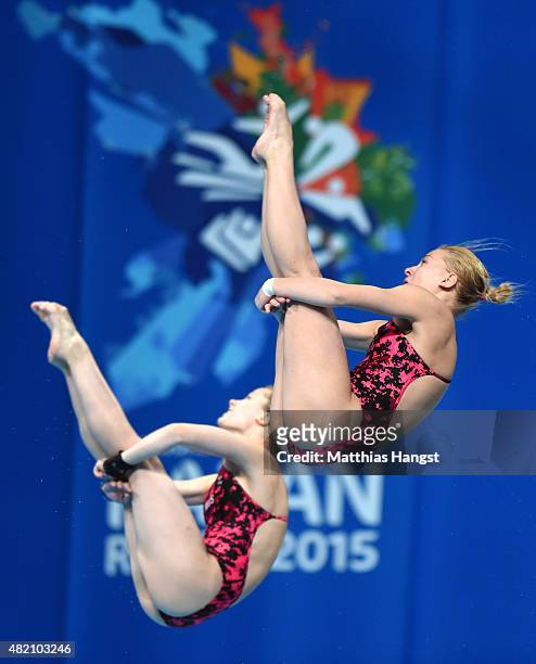 Ekaterina Petukhova and Yulia Timoshinina of Russia compete in the Women's 10m Platform Synchronised Preliminary Diving on day three of the 16th FINA...