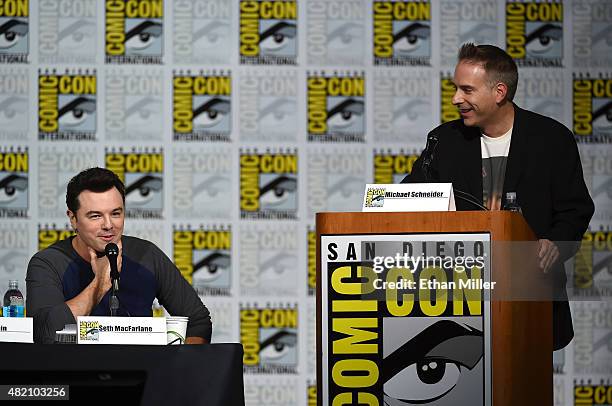 Filmmaker Seth MacFarlane talks with TV Guide Magazine Chief Content Officer and moderator Michael Schneider at the Seth MacFarlane Animation Block...
