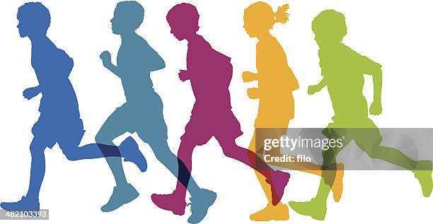 ilustraciones, imágenes clip art, dibujos animados e iconos de stock de niños corriendo - track event