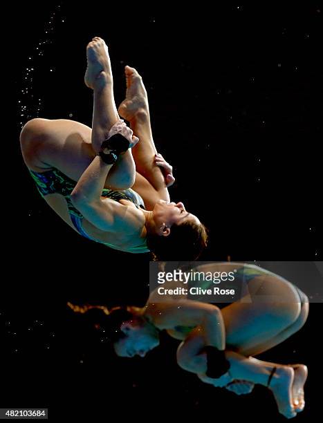Ingrid Oliveira and Giovanna Pedroso of Brazil compete in the Women's 10m Platform Synchronised Preliminary Diving on day three of the 16th FINA...