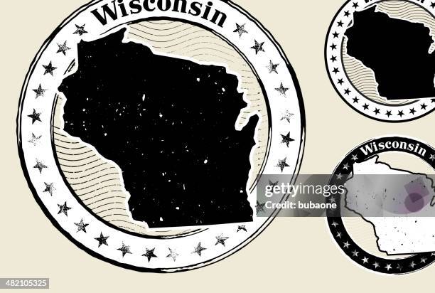 wisconsin grunge map black & white stamp collection - wax paper stock illustrations