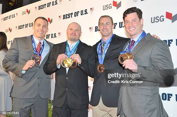 Chris Fogt, Steven Holcomb, Curt Tomasevicz and Steve Langton walk the red carpet during the U.S. Olympic Committee's Best of U.S. Awards at Warner...