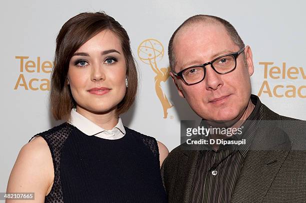 Megan Boone and James Spader attend an evening with "The Blacklist" at Florence Gould Hall on April 2, 2014 in New York City.