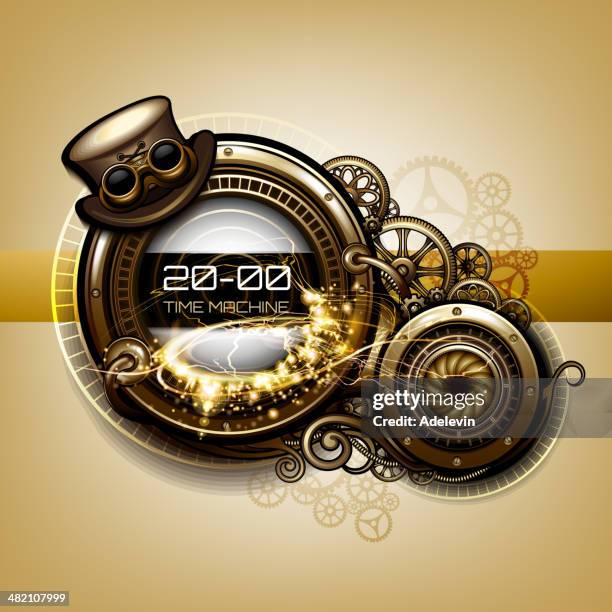 ilustraciones, imágenes clip art, dibujos animados e iconos de stock de time machine aparato de la interfaz - máquina del tiempo