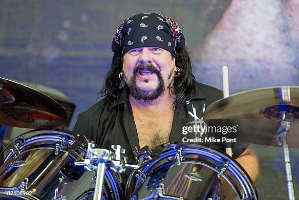 Drummer Vinnie Paul of the band Hell Yeah performs during the 2015 Rockstar Energy Drink Mayhem Festival at Nikon at Jones Beach Theater on July 26,...