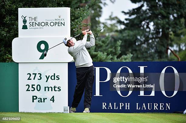 Fred Couples of the USA rees off on the ninth hole during the final round of The Senior Open Championship on the Old Course at Sunningdale Golf Club...