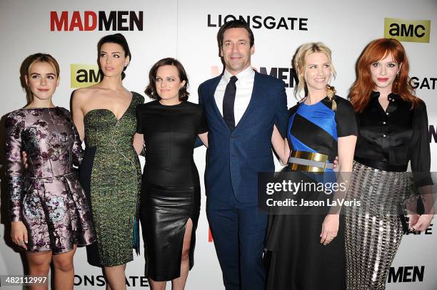 Kiernan Shipka, Jessica Pare, Elisabeth Moss, Jon Hamm, January Jones and Christina Hendricks attend the season 7 premiere of "Mad Men" at ArcLight...