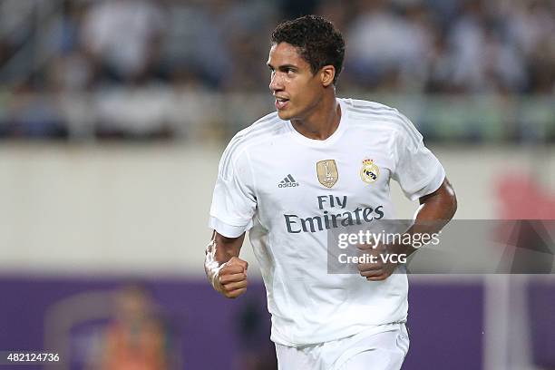 Raphael Varane of Real Madrid celebrates after scoring his team's second goal during the International Champions Cup football match between Inter...