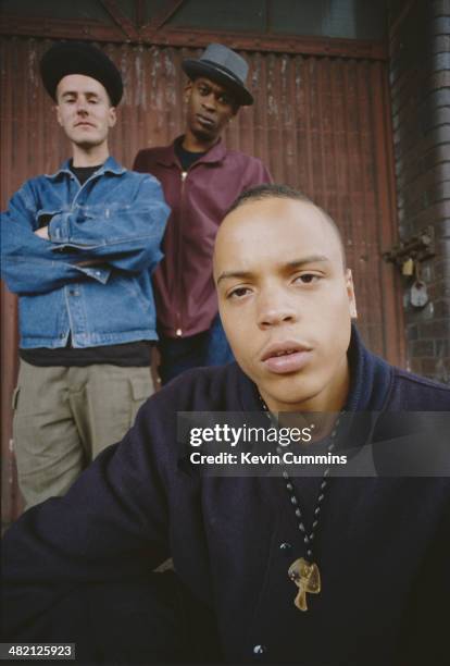 British trip hop group Massive Attack, June 1991. Left to right: Robert '3D' Del Naja, Grant 'Daddy G' Marshall and Andrew 'Mushroom' Vowles.