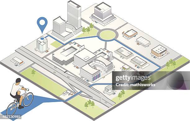 bicycle path illustration - following map stock illustrations