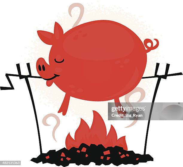 gebratene schwein - am spieß gebraten stock-grafiken, -clipart, -cartoons und -symbole