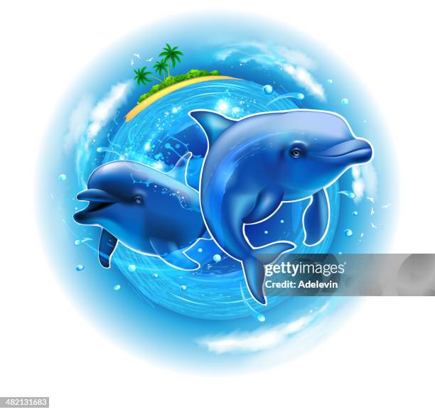 dolphins paradise - dolphins stock illustrations