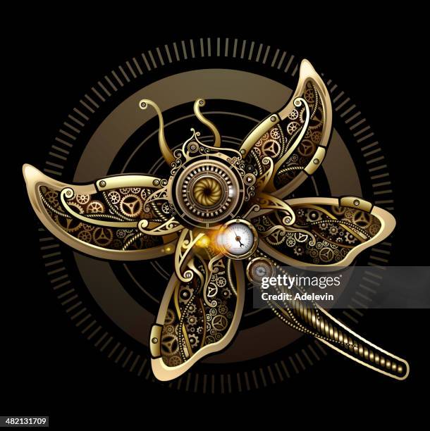 ilustraciones, imágenes clip art, dibujos animados e iconos de stock de mariposa steampunk concepto - ala de avión