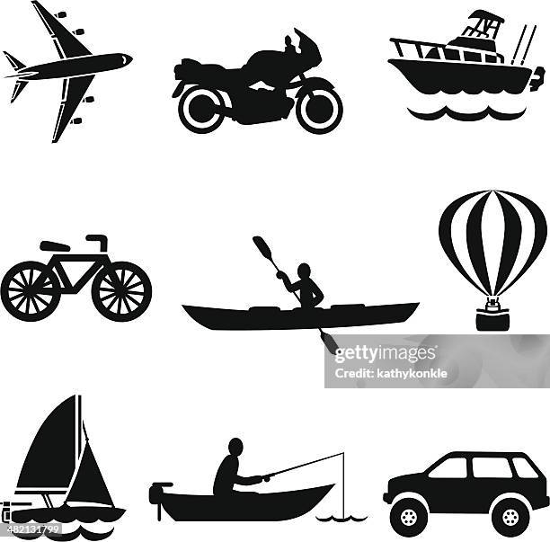 transportation icons - people on canoe clip art stock illustrations