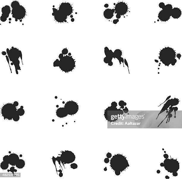 schwarze symbole-flecken & splatter - heraussprühen stock-grafiken, -clipart, -cartoons und -symbole