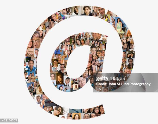 collage of business people in at symbol - at symbol fotografías e imágenes de stock