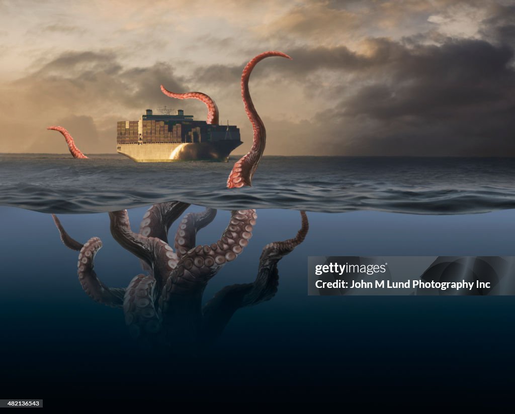 Container Octopus Octopus Tentacles Attacking Container Ship High-Res Stock Photo - Getty ...