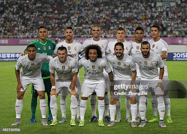 Players of Real Madrid pose for group photo during the match of International Champions Cup China 2015 between Real Madrid and FC Internazionale at...